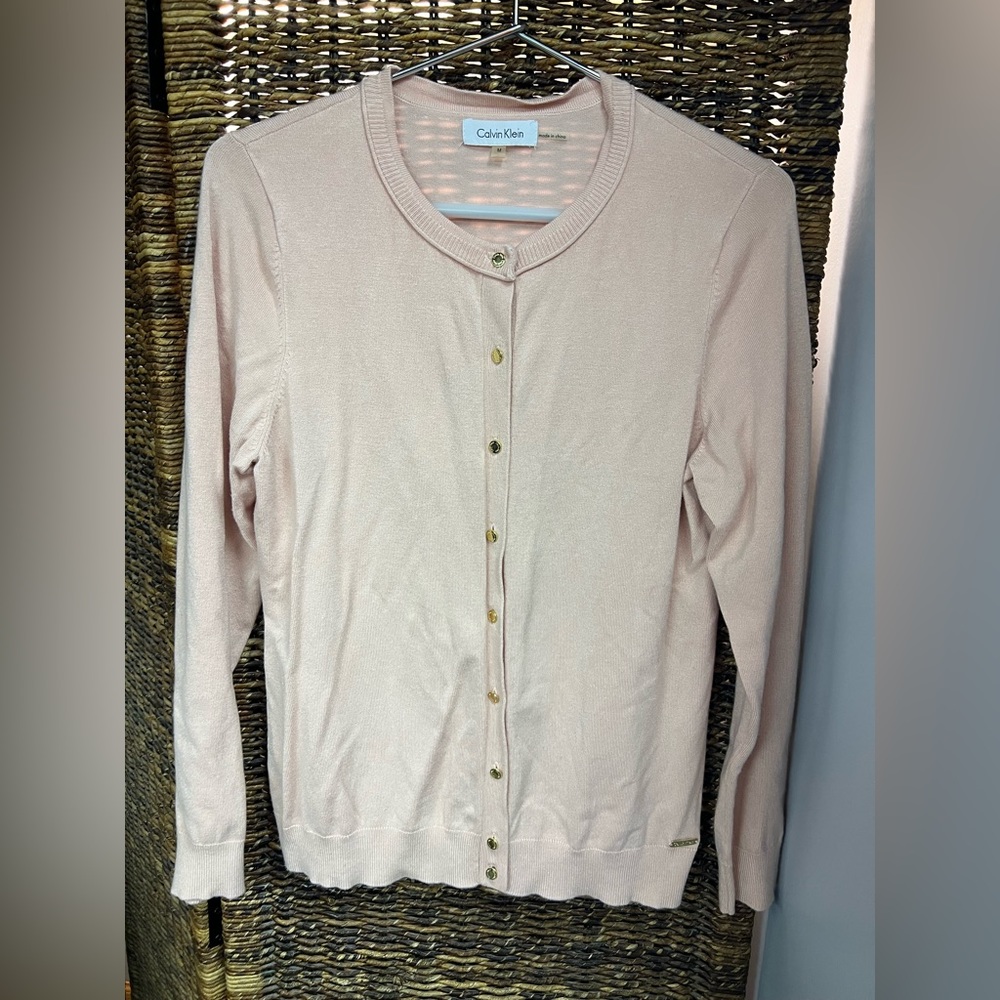 Calvin Klein - Pink Cardigan with Gold Buttons, Size: Medium
